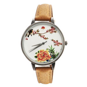 Orologio da polso donna donna stile personalizzato in pelle vintage design floreale dipinto orologio analogico per le donne - Product Image 1