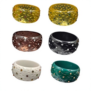 Ensembles de bracelets en résine céramique sculptée, motif végétal, colorés, tendance, unisexes, empilables, design classique et élégant - Product Image 2