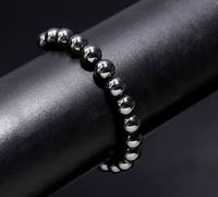 Bracelet de créateur en perles de pyrite naturelle authentique de 8 mm, style vintage, extensible, en cristal de guérison - Certifié par une tierce partie