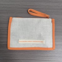 Pochette plate promotionnelle en jute mélangée blanche avec fermeture éclair, sacs cosmétiques, sacs à parfum, trousse de toilette de voyage