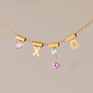 Ensemble cadeau de collier pendentif amovible en forme de lettre, croix, étoile, tube, en acier inoxydable <span class=keywords><strong>plaqué</strong></span> <span class=keywords><strong>or</strong></span> 18 carats avec CZ blanc et rose, de la marque J&D Jewelry - Product Image 3