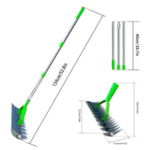 New Stainless Steel Lawn Dry Grass Leaf Rake Soil Turner Green Orange Garden <b>Tool</b> with Wheels Extension Pole <b>for</b> Garden Supplies - Product Image 4