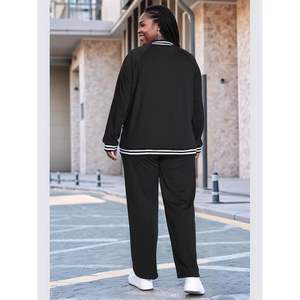 Conjunto Deportivo Personalizado para Mujer, Talla Grande, 2 Piezas, Chaqueta de Manga Larga con Rayas Blancas y Negras, Pantalones, Traje Deportivo - Product Image 4