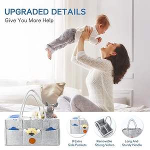 Boîte de rangement avec couvercle GRIS KAKI Blanc Organisateur de couches pour bébé Poignées en feutre Caddy pour table à langer Nouveau-né Essentials Bin - Product Image 4