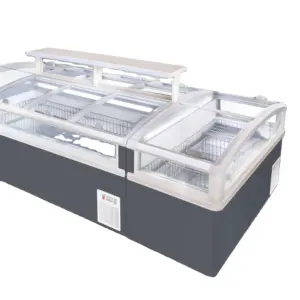 New Style Factory Directly Frozen Foods Fish Deep Chest Island Freezer Showcase Island Chiller with side glass window