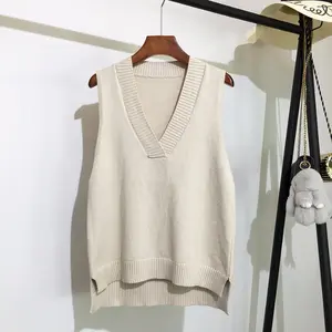 New 2021 V-neck knitted vest women's sweater autumn and winter new Korean loose wild sweater vest sleeveless sweater