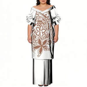 Nouvelle tenue Puletasi personnalisée pour femme, imprimé tribal polynésien, épaules dénudées, manches à volants, motif <span class=keywords><strong>tatouage</strong></span> samoan, jupe longue 2 pièces, vacances à la plage - Product Image 2