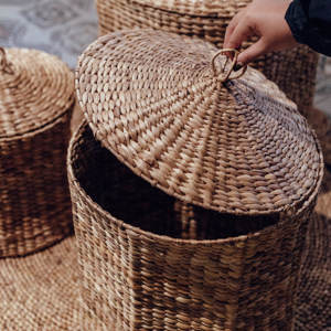 Natural Handwoven Laundry <b>Hamper</b> with Lid GARUT Aesthetic Water Hyacinth Storage Basket for Bathroom and Bedroom Decor - Product Image 6