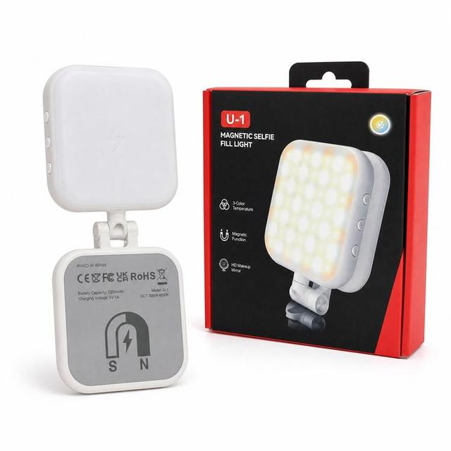 Magnetic Selfie Fill Light Foldable LED Video Light 3 Color Temperature Adjustable Brightness HD Mirror USB Rechargeable