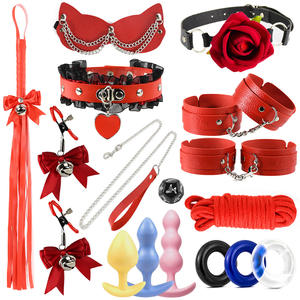 14 Uds Bdsm Pleasure Kit Set Pu cuero campana látigo y esposas juego Sexual de alta calidad máscara de ojos y tapón Anal Collar tapón bucal - Product Image 1
