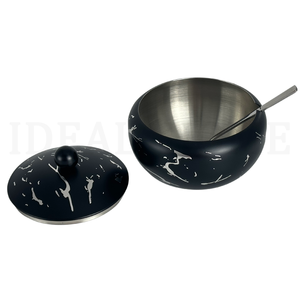 Sucrier moderne en acier inoxydable <span class=keywords><strong>Idealhome</strong></span> 16oz de haute qualité, avec revêtement noir, autocollant argenté, chauffable, avec couvercle et cuillère - Product Image 5