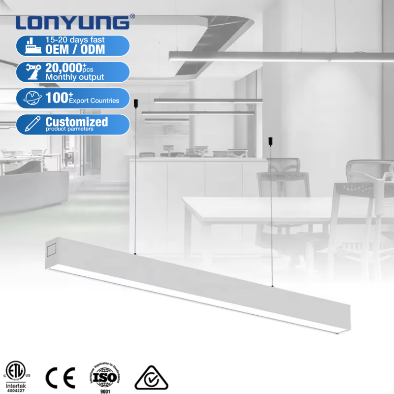 Commercial 4ft Linkable LED Linear Lighting System Suspended Ceiling Fixture Aluminium Housing Office Pendant LED Linear Lights