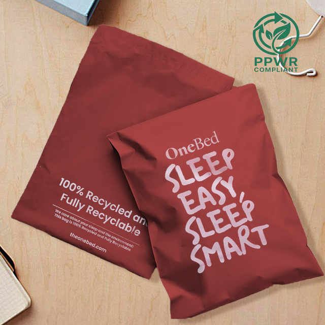 GRS Certified Full Red 100% Recycled Mailing Poly Mailer PPWR Regulations Polymailer Bags Custom Shipping Bags with Clothing