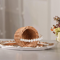 INUNION panier de pique-nique rond panier de fleurs avec poignée panier en osier en rotin pour Camping jardin de mariage avec poignée en perle