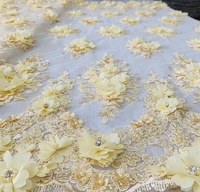 Tissu en dentelle à fleurs 3D brodé de perles et de paillettes, fait main, double face, 100% polyester, pour robes de mariée et accessoires