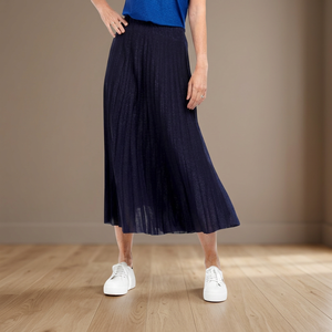 Jupe décontractée en viscose et lurex avec fil métallique, design plissé flatteur, ceinture élastique en satin, longueur cheville - Product Image 3
