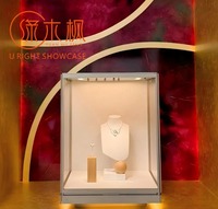 Vitrine à bijoux personnalisée : murale et autoportante avec design en pierre dégradée et ligne dorée pour zone de bijouterie haut de gamme