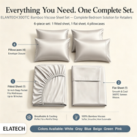 Ensemble de draps plats en fibre de bambou 100% tissée, respirants, écologiques, pour toutes les saisons