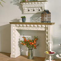 Table console en bois massif sculpté blanc vieilli style rustique ferme, avec rangement, pour salle à manger, appartement, salon, entrée, hôtel - Vente en gros