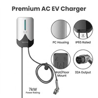 Pengisi Daya Mobil Listrik AC 7kW IP65 untuk Luar Ruangan, Wallbox Tipe 2 32A Level 2 CE, Stasiun Pengisian Daya Mobil Listrik Terpasang di Dinding Rumah, OCPP