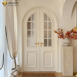 Porte d'entrée extérieure en bois cintrée avec vitrage, portes en bois massif sur mesure pour maison, design moderne - Product Image 1