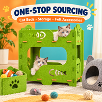 Maisonnette pour chat en feutre personnalisée avec balles suspendues, abri interactif pour chat d'intérieur avec ouvertures de jeu