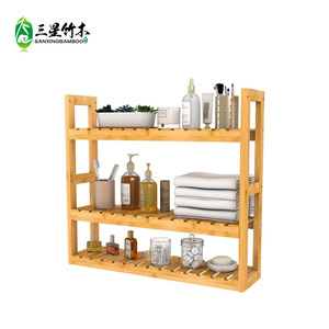 Bamboo Adjustable Three-Tier <b>Wall</b>-<b>Mounted</b> Storage Rack, Multifunctional Storage <b>Shelf</b> for Home, Bathroom, and Living Room - Product Image 2