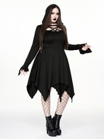 Robe noire gothique pour femme avec découpes, laçage frontal, manches cloche et ourlet asymétrique, vente en gros, personnalisable