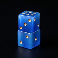 1 pièce Dés D6 en pierre naturelle œil de chat bleue de 16 mm avec points dorés, pour jeux de société et décoration spirituelle de la maison