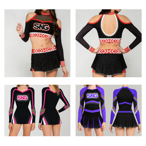 Jupe de cheerleading rose et noire avec strass, uniforme de bord de terrain pour jeunes, pompons bleu roi et orange, vêtements d'entraînement OEM - Product Image 5