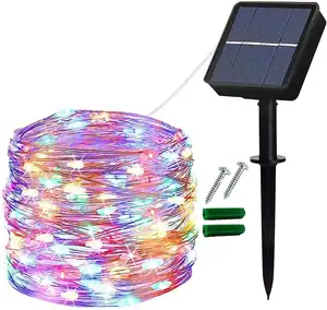 สายไฟตกแต่งคริสต์มาสกลางแจ้งนางฟ้า10เมตร100 LED สีสันสดใสสายทองแดงพลังงานแสงอาทิตย์กันน้ำผู้ผลิตจีน