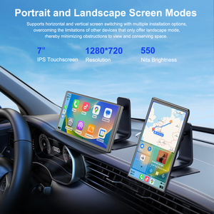 7" Portable Sans Fil Carplay&Android Auto 360 °   Rotation magnétique, prend en charge l'affichage en paysage et en portrait, navigation, <span class=keywords><strong>musique</strong></span>, miroir - Product Image 5
