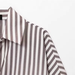 Chemisier décontracté chic à rayures en mélange de lin avec manches raglan pour femme – Chemise respirante tendance automne - Product Image 6