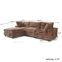 Canapé Sectionnel Modulable ATUNUS en Forme de L, de Luxe Italien, Lavable, en Velours Côtelé Marron, pour Salon