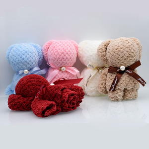 Usine en stock souvenir <span class=keywords><strong>d</strong></span>'anniversaire de mariage cadeau <span class=keywords><strong>d</strong></span>'affaires ensemble <span class=keywords><strong>serviette</strong></span> ours 30x30cm mignon ours microfibre doux coffrets cadeaux serviettes de visage - Product Image 2