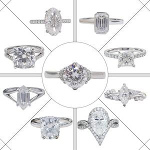 حلقة الباستون للنساء من حجرين بتصميم خاتم فضي 2 قيراط + 2 قيراط زمرد و كمثرى حلقة المويسانيت المقطوعة - Product Image 5