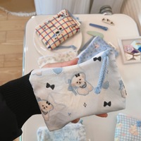 Tas kecil wanita, dompet koin penyortir untuk wanita, tas perlengkapan mandi rias kecantikan Mini pengatur ritsleting cetak lucu katun Logo kustom