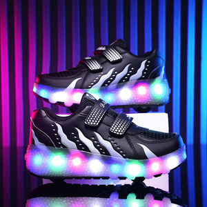 Kids' Rechargeable Led Light Up Roller Shoes Dual Wheel Black White Mesh Lining Size 27 43 - Product Image 3