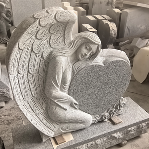 Lápida Clásica con Forma de Corazón de Ángel, Completamente Pulida Excepto la Estatua, Fabricada con Granito Gris Padang (G614) de Alta Calidad - Product Image 3