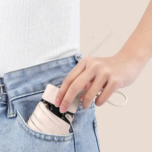 Parapluies de poche manuels mini 5 plis en vinyle anti-UV, cadeaux d'affaires pliables avec étui rigide à fermeture éclair, vente en gros - Product Image 5