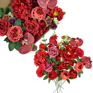 Boîte de fleurs artificielles Dongchen Crafts, bouquet de fleurs en soie 30x21.5x5cm, rouge champagne, décoration de mariage et de maison - Product Image 1