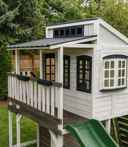 Tour de jeu en bois pour l'extérieur, aire de jeux de jardin, structure d'escalade en bois, ensemble de balançoires, échelle d'escalade en corde pour enfants avec accessoires en plastique - Product Image 5