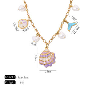 สร้อยคอจี้แฟชั่นฮาวายฤดูร้อน สร้อยคอเปลือกหอยเคลือบทอง 14k 18k PVD  ทำจากสแตนเลสสตีล 316L สำหรับผู้หญิง - Product Image 6