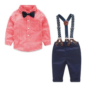 Ensembles de Vêtements Printaniers en Coton pour Bébés Garçons : Haut à Manches Longues à Carreaux, Chemise avec Nœud Papillon, Barboteuse et Pantalon à Bretelles Y10695 - Product Image 4