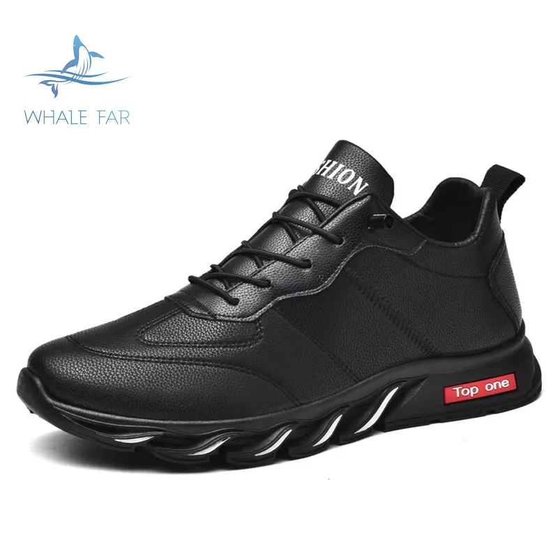 Zapatos de tenis de diseño a la moda para hombre, zapatillas gruesas de suela de goma suave, de cuero, para correr, deportes, informales, para caminar