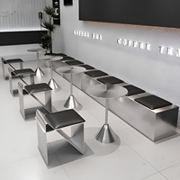 Table basse en acier inoxydable, mobilier commercial, ensemble de canapés en cuir pour café, ensemble table et chaises