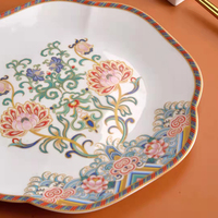 Service de table de luxe en porcelaine fine à motif floral brocart, 69 pièces, vaisselle en céramique décorée de motifs floraux pour la maison, les banquets, les mariages et les cadeaux