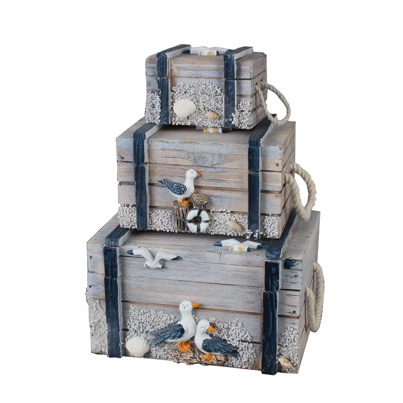 Ocean wind sea wooden box decoration Mediterranean style beach wooden box creative stage props decoration