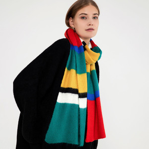 Colorblock Striped Faux Cashmere Scarf Mohair Texture Thick Warm Winter Women <b>Neck</b> <b>Warmer</b> Muffler Pashmina Shawls Wraps - Product Image 6