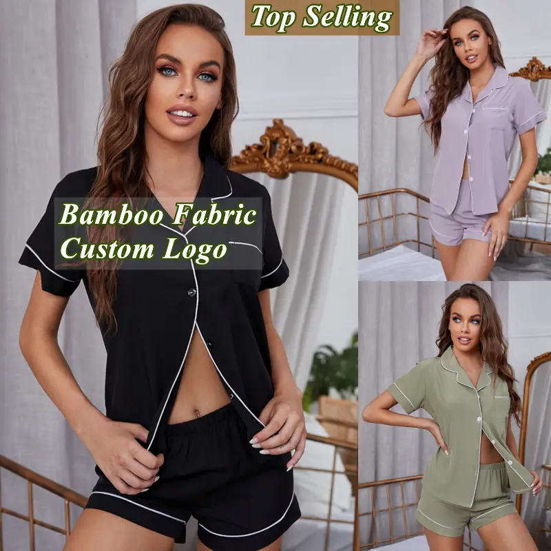 Solid Femme Pyjamas Summer Short 2 Pieces Pjs Wholesale Bamboo Pajama Sets For Women